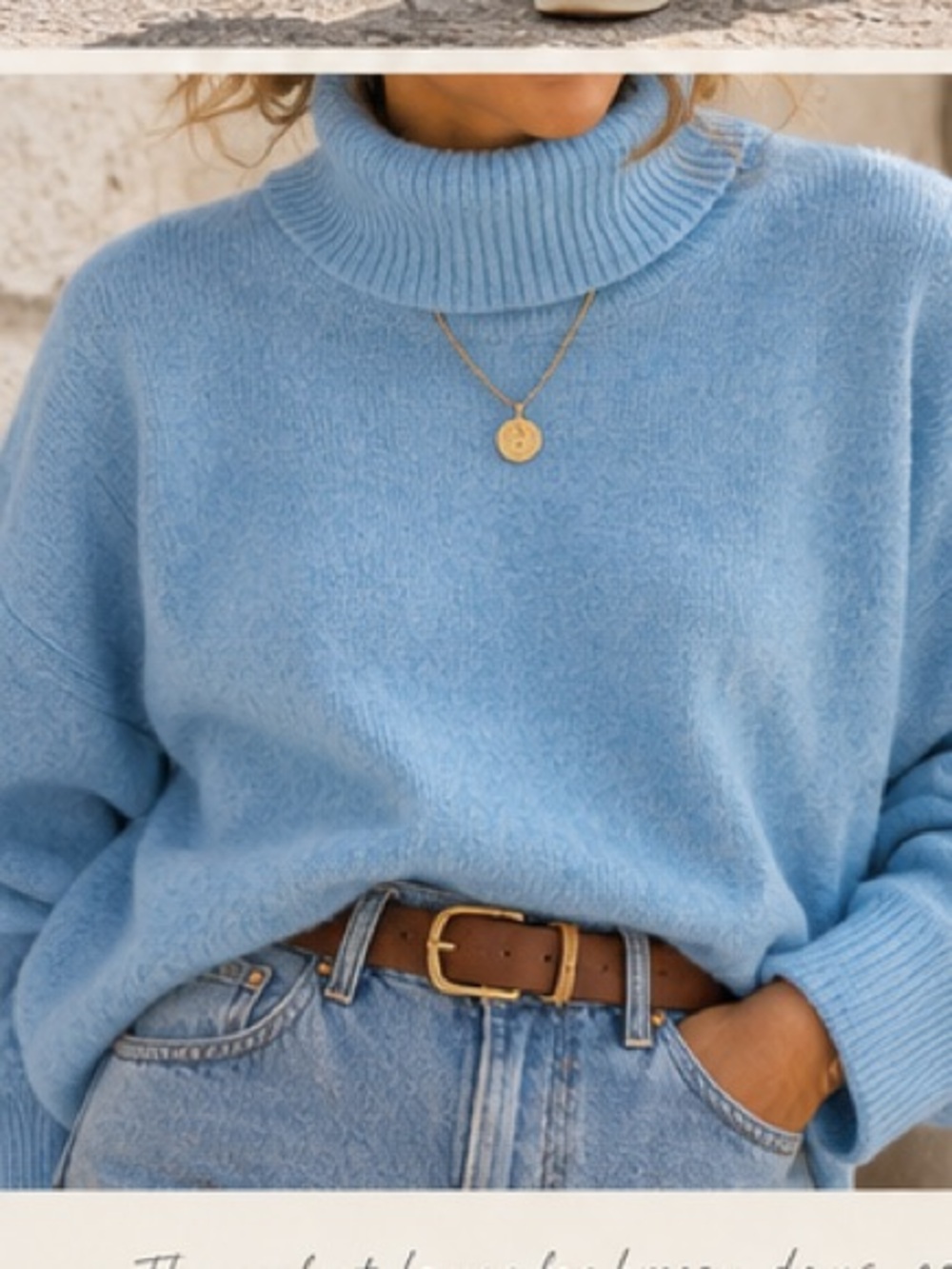 Vince Camuto Sky Blue Turtleneck Sweater Coastal Grandma Quiet Luxury Preppy Y2K